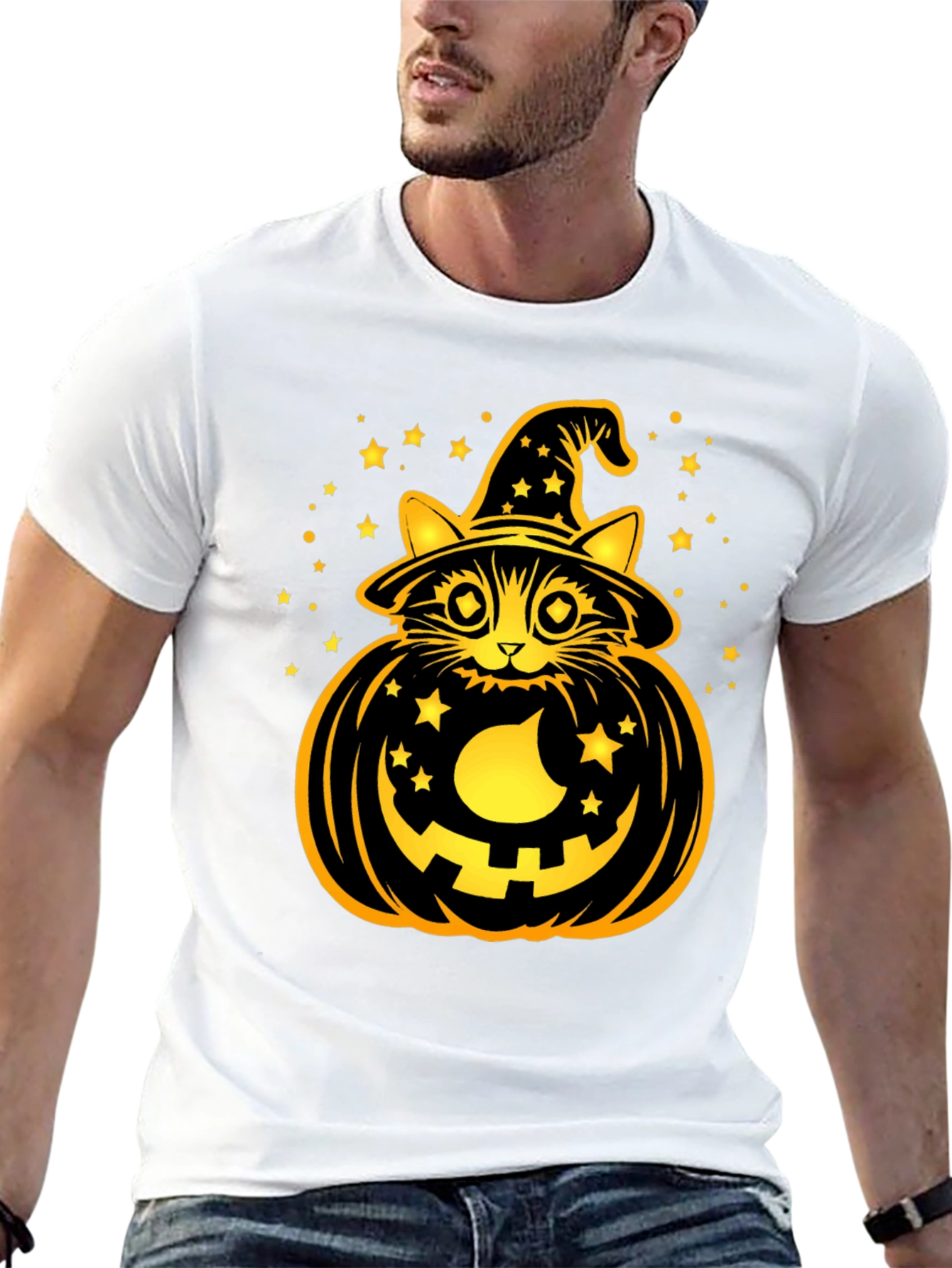 Halloween Cat Pumpkin Black T-Shirt