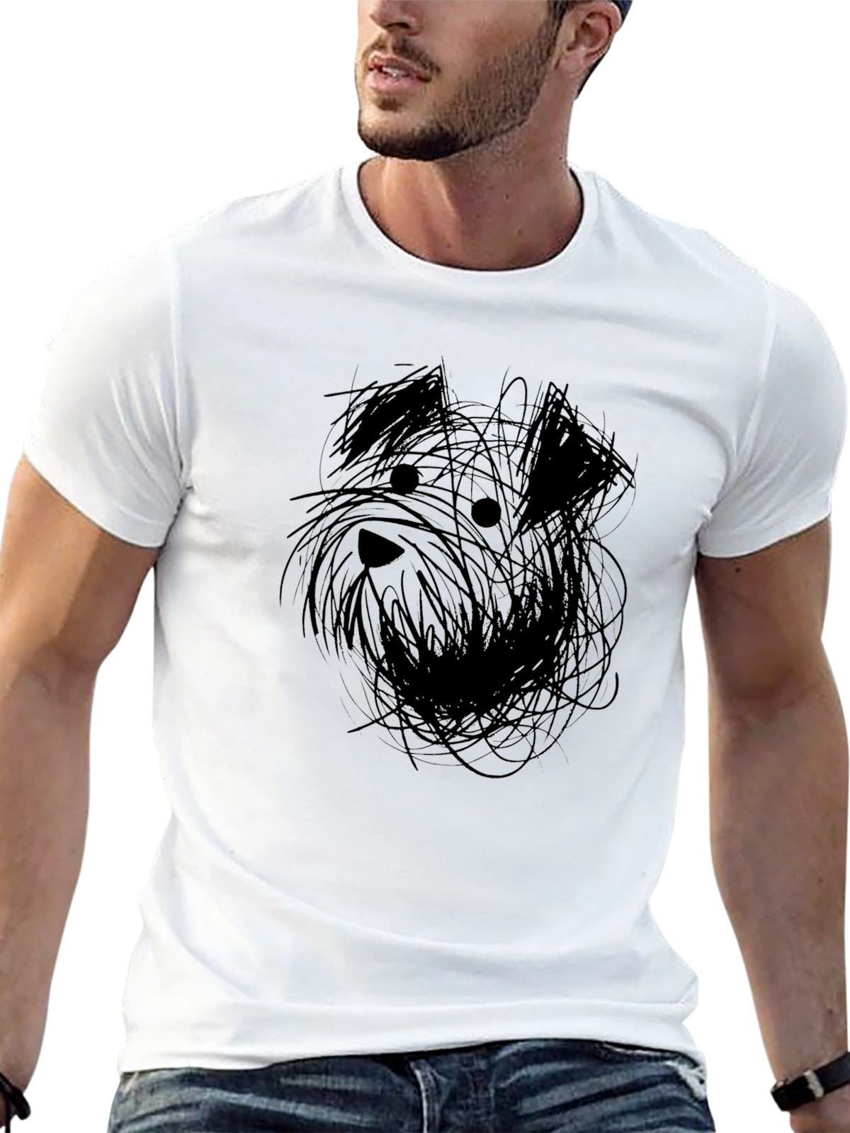 Abstract Dog Sketch Black T-Shirt