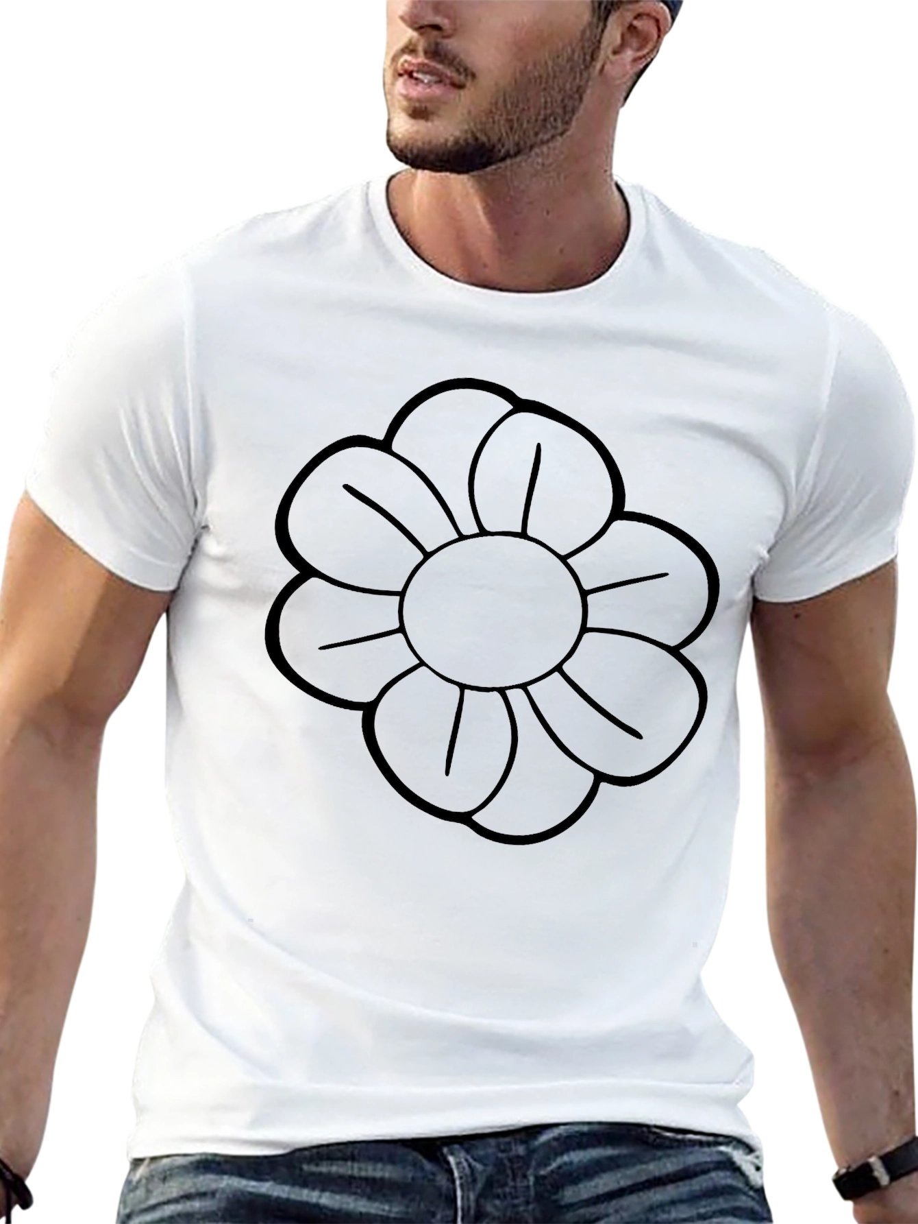 Black Flower Graphic Crew Neck T-Shirt
