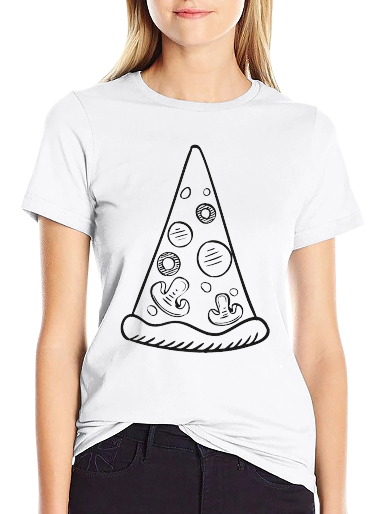 Pizza Slice Outline Graphic Black T-Shirt