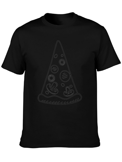 Pizza Slice Outline Graphic Black T-Shirt