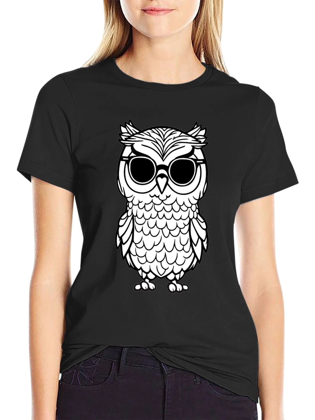Cool Owl Graphic Tee - Black Cotton T-Shirt
