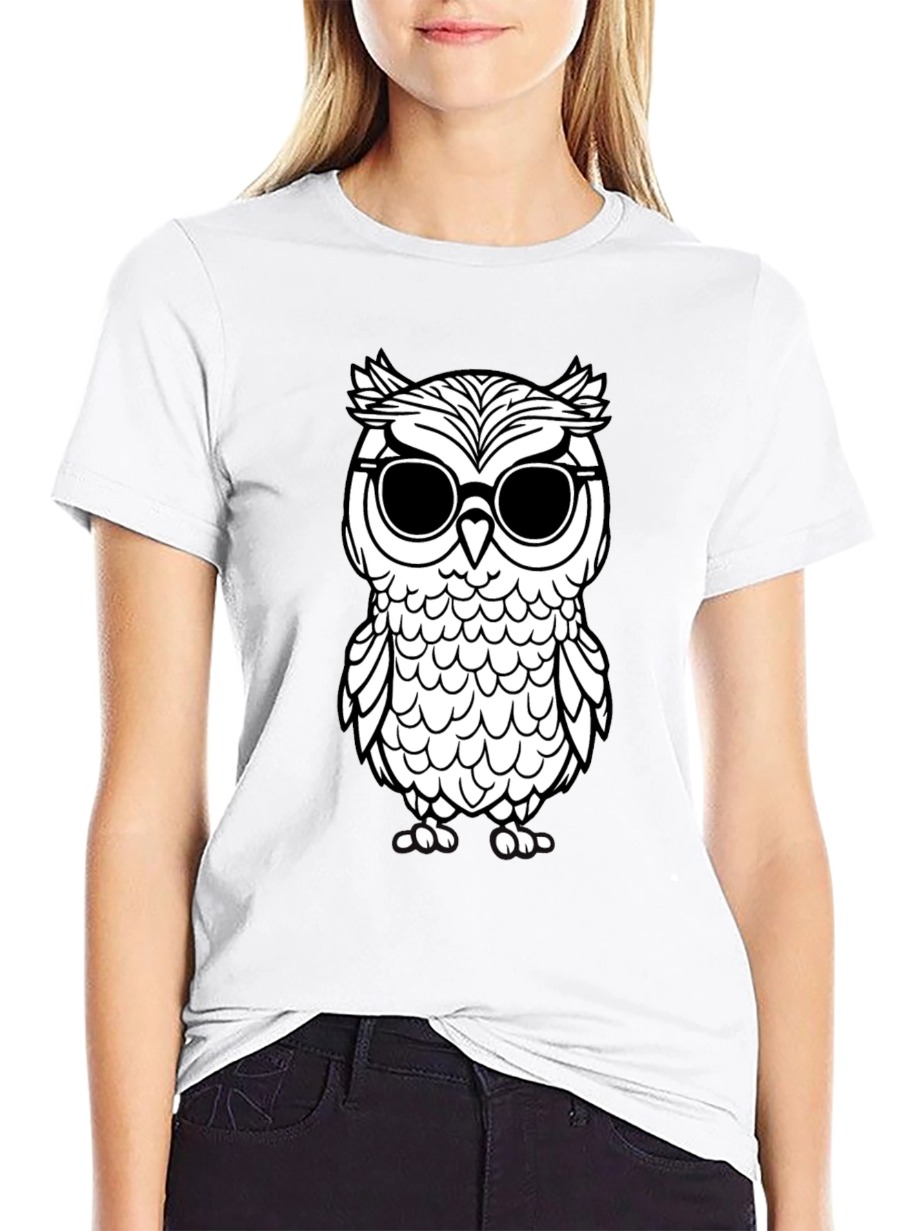 Cool Owl Graphic Tee - Black Cotton T-Shirt