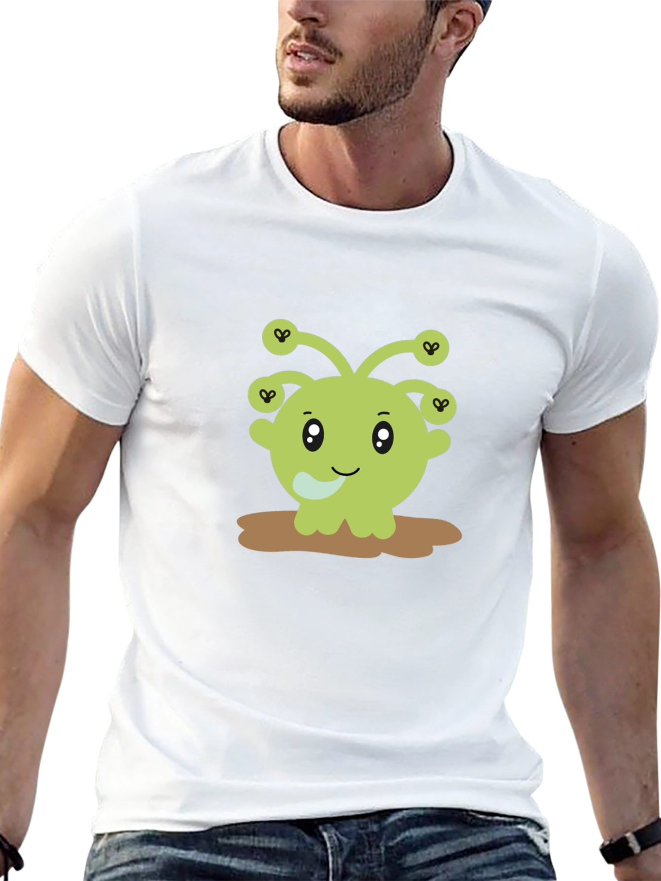 Cute Alien Cartoon Graphic Print Black T-Shirt
