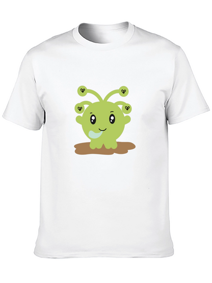 Cute Alien Cartoon Graphic Print Black T-Shirt