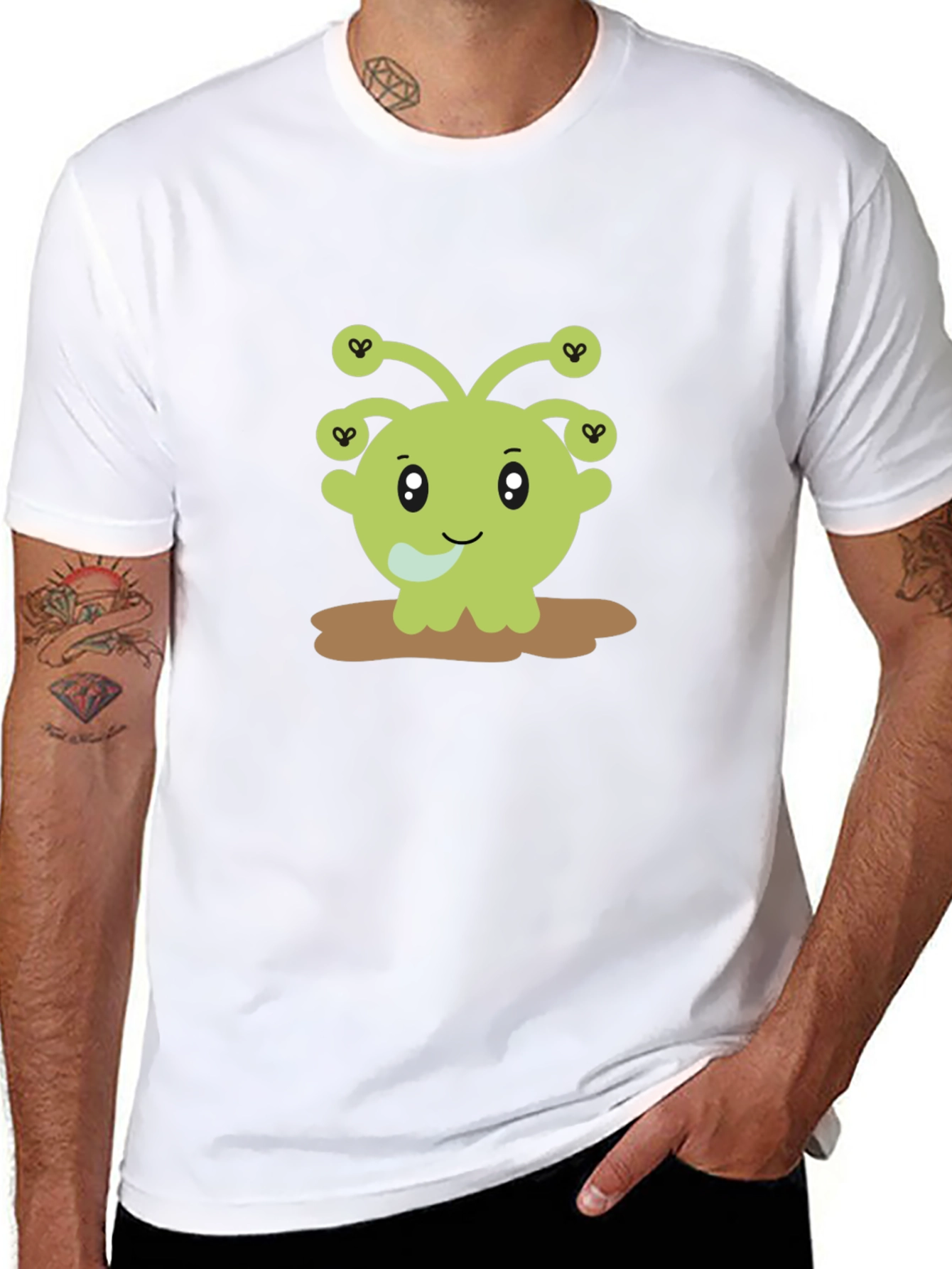 Cute Alien Cartoon Graphic Print Black T-Shirt