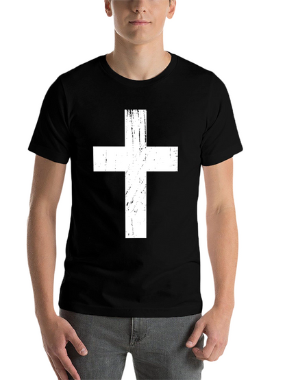 Distressed Cross Graphic Tee - Black Christian T-Shirt