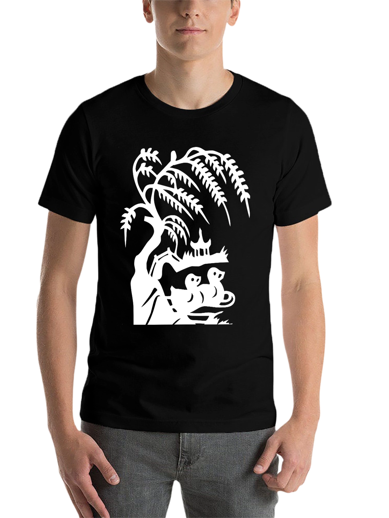 Willow Tree and Duck Pond Black T-Shirt
