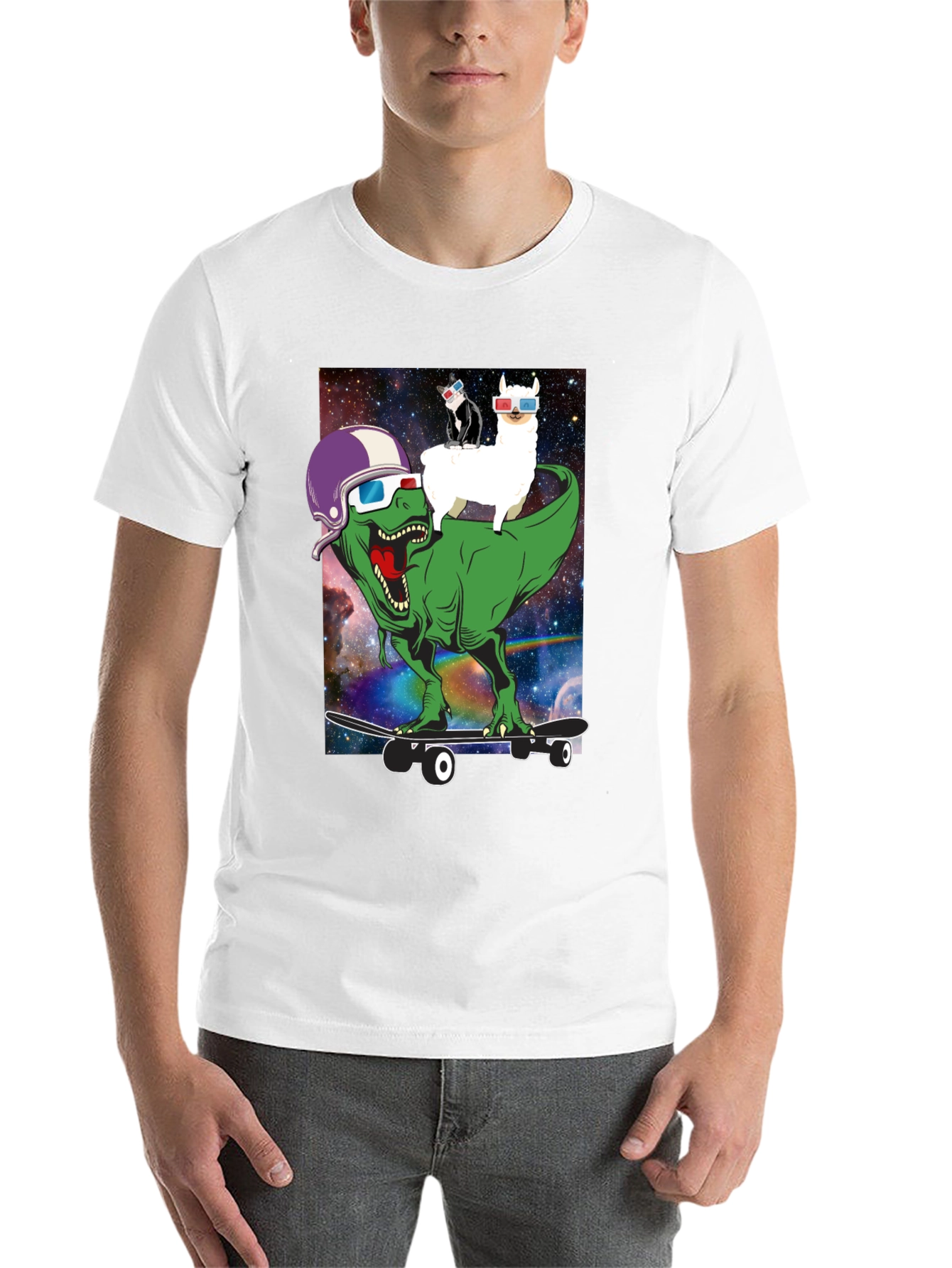 Dino Llama Cat Skateboard T-Shirt
