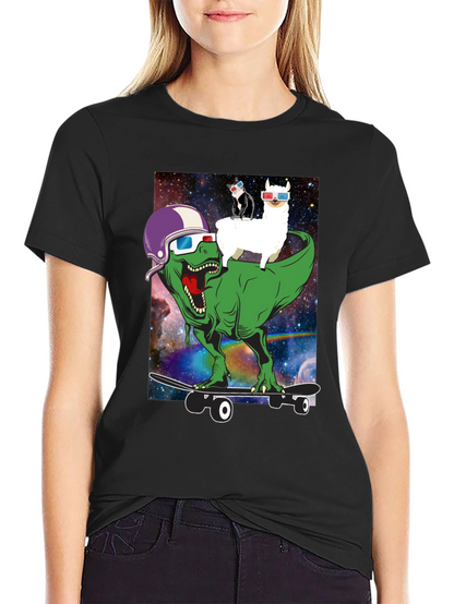 Dino Llama Cat Skateboard T-Shirt