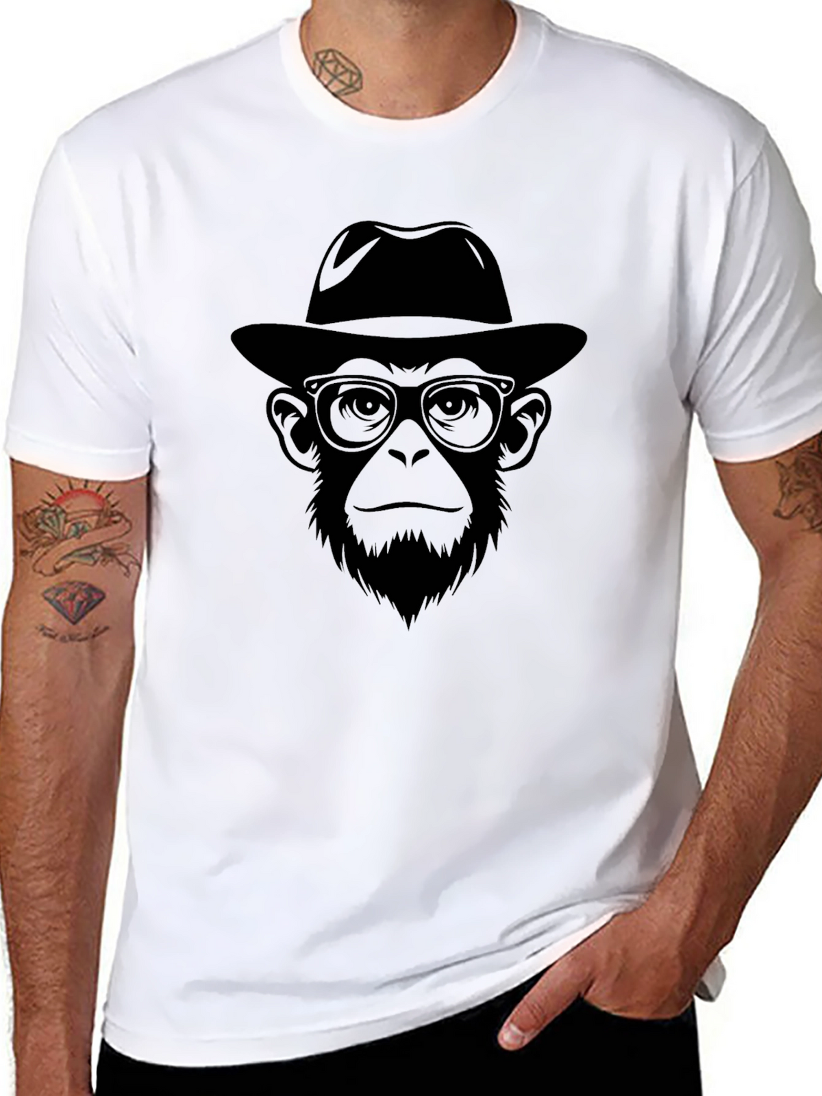 Cool Monkey with Hat T-Shirt - Black