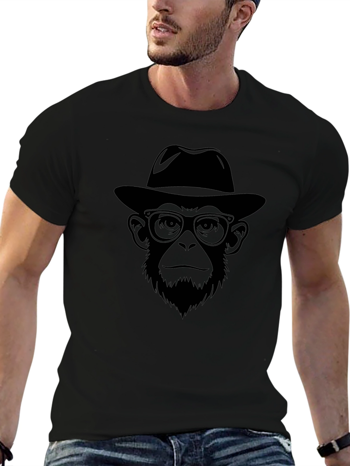 Cool Monkey with Hat T-Shirt - Black
