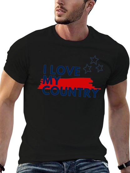 I Love My Country Patriotic Graphic Tee - Black