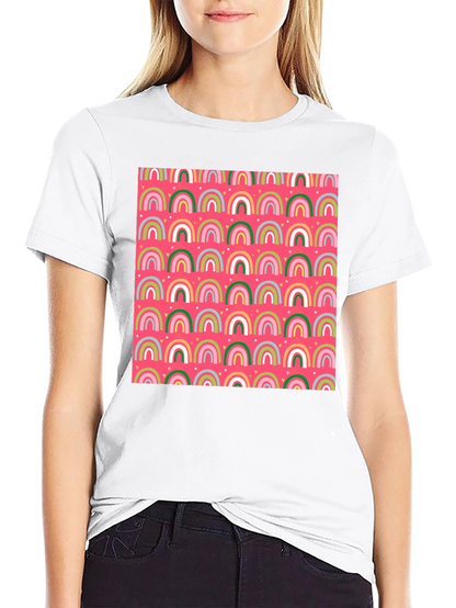 Rainbow Heart Pattern Crew Neck T-Shirt