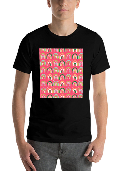 Rainbow Heart Pattern Crew Neck T-Shirt