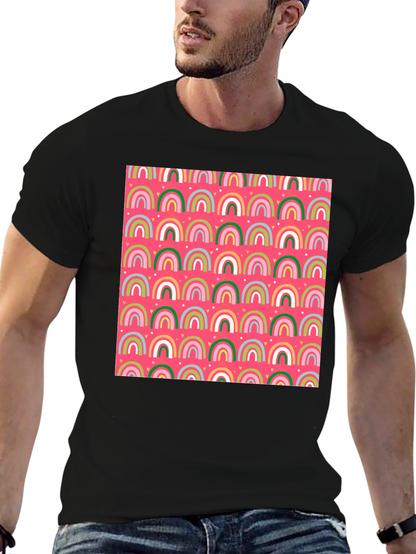 Rainbow Heart Pattern Crew Neck T-Shirt