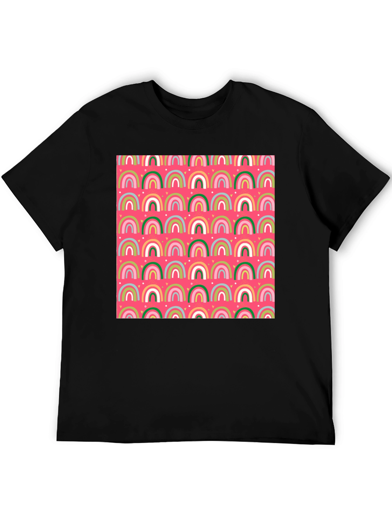 Rainbow Heart Pattern Crew Neck T-Shirt