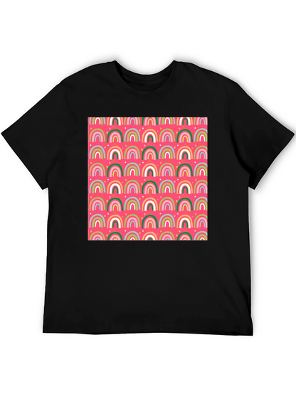 Rainbow Heart Pattern Crew Neck T-Shirt