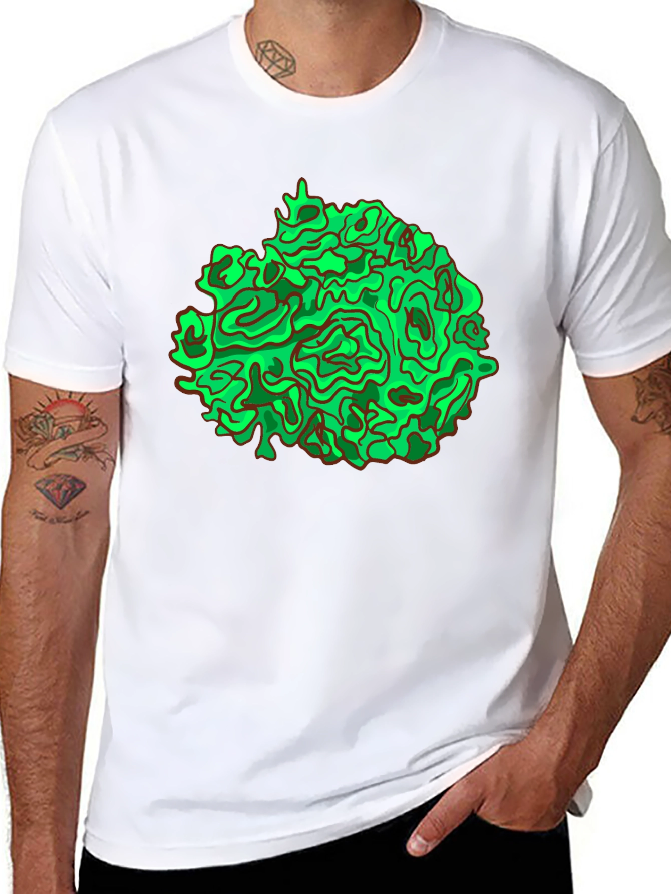 Abstract Green Graphic Black T-Shirt