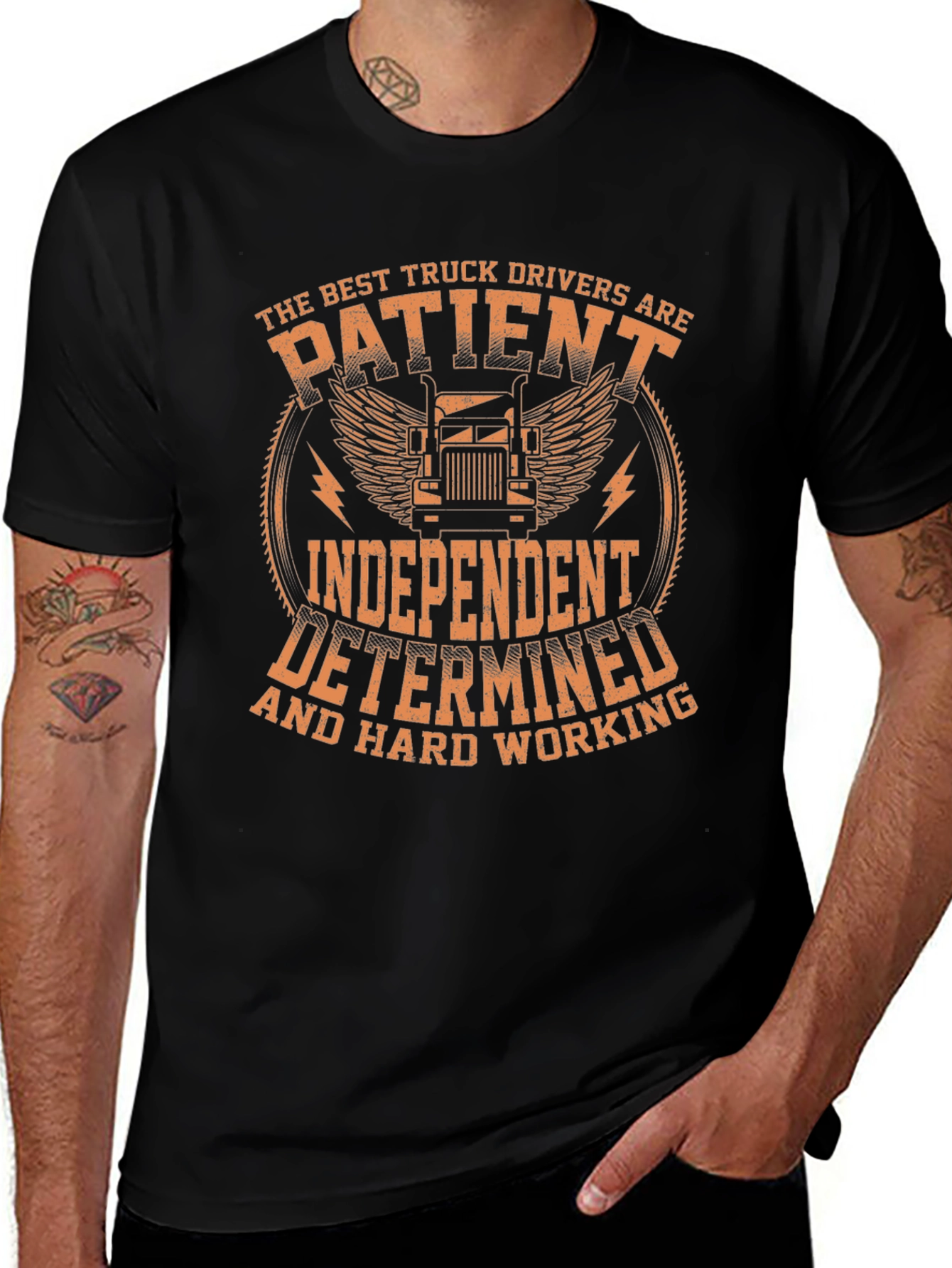 Truck Driver Black T-Shirt: Patient Independent Determined