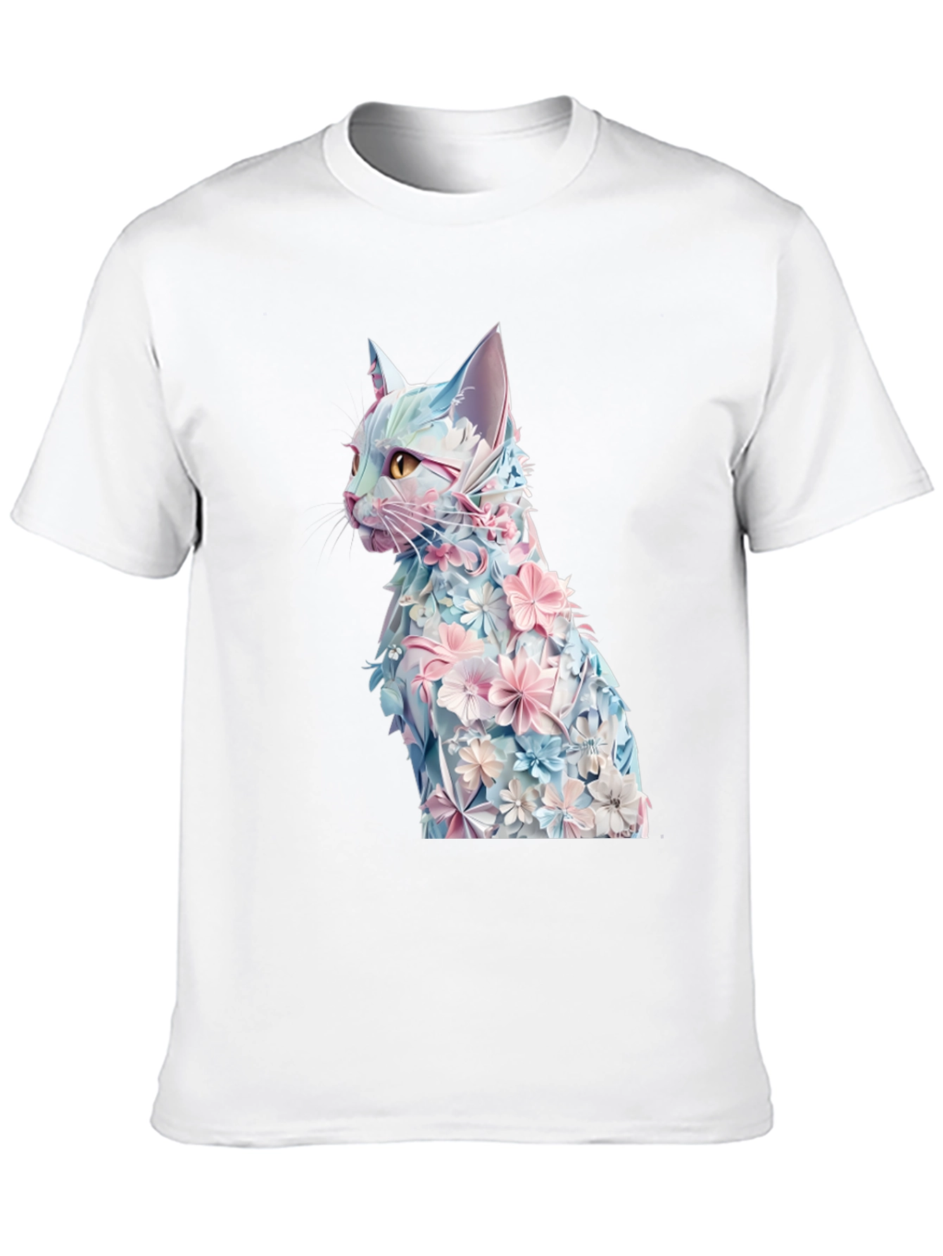 Floral Cat Graphic Tee - Stylish Black T-Shirt