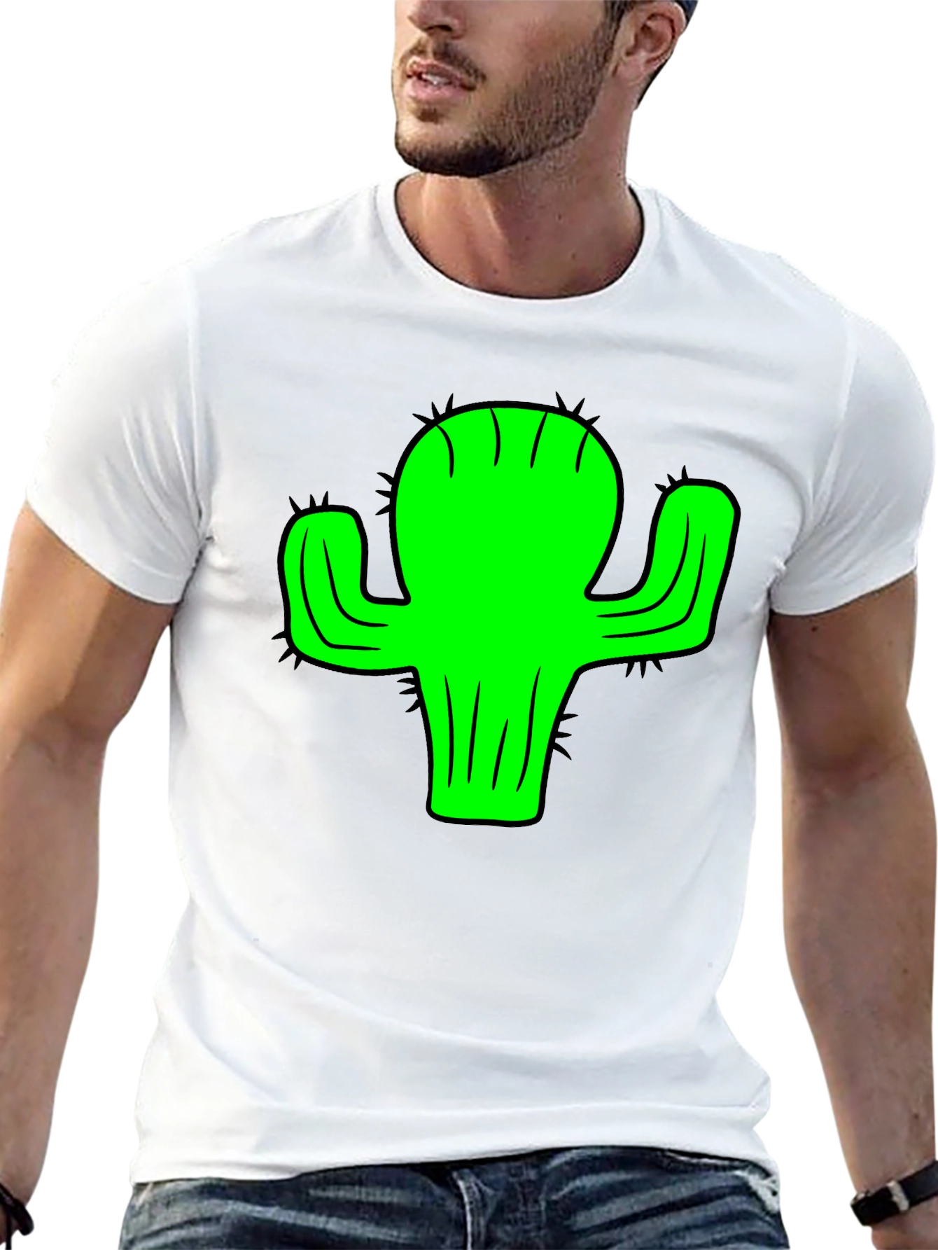 Green Cactus Graphic Black T-Shirt