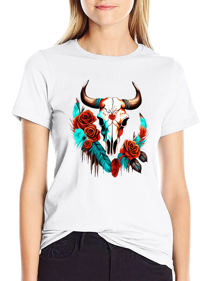 Skull & Roses Graphic Tee - Western Style