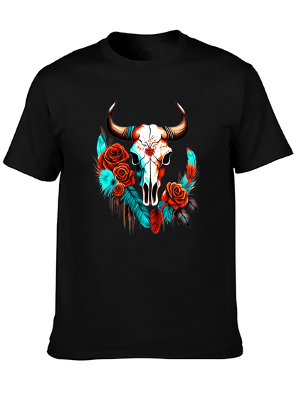 Skull & Roses Graphic Tee - Western Style