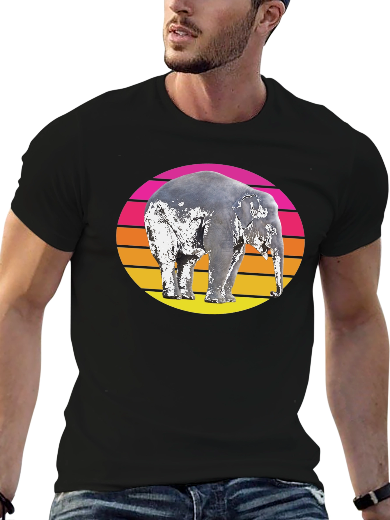 Retro Elephant Sunset Graphic T-Shirt