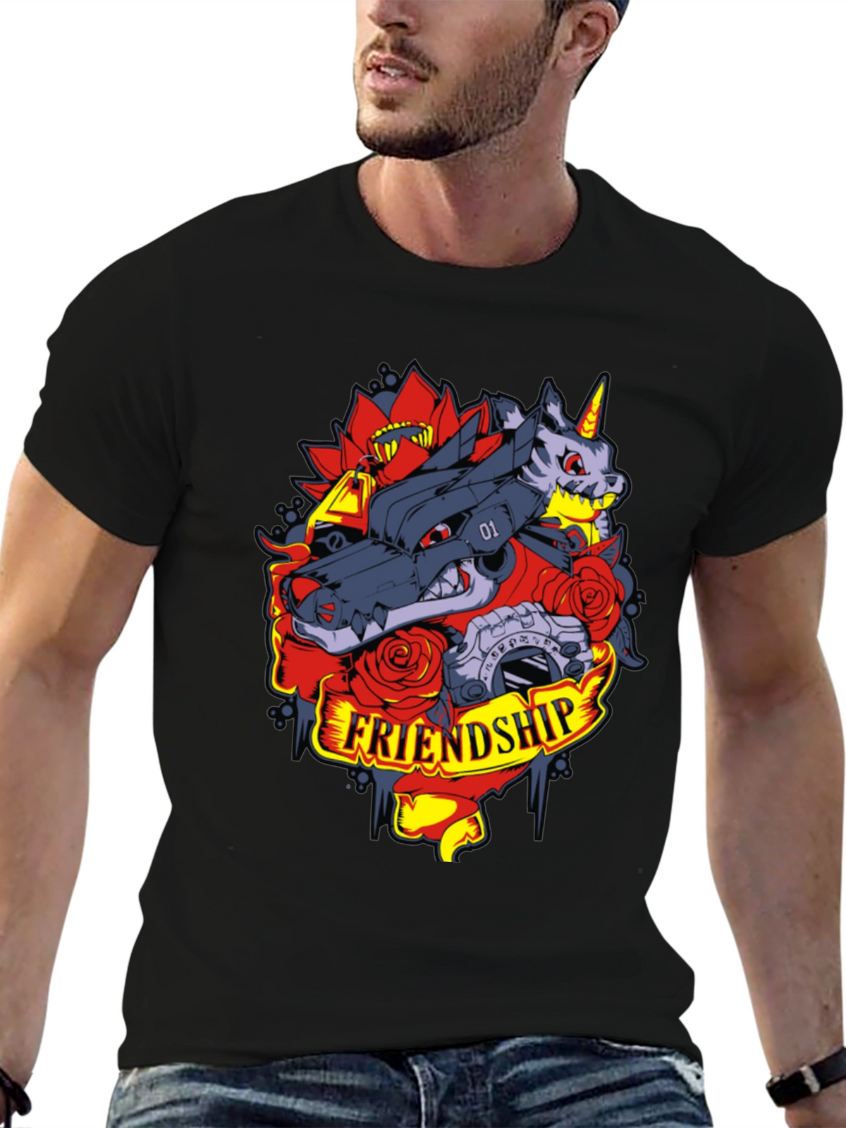 Friendship Wolf and Unicorn Graphic Tee