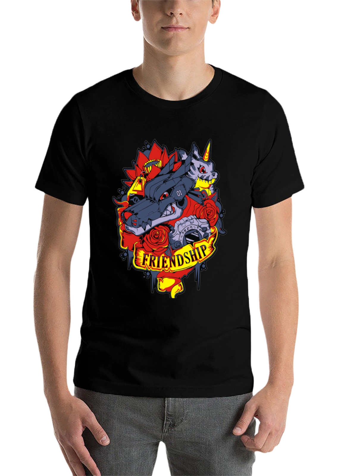 Friendship Wolf and Unicorn Graphic Tee