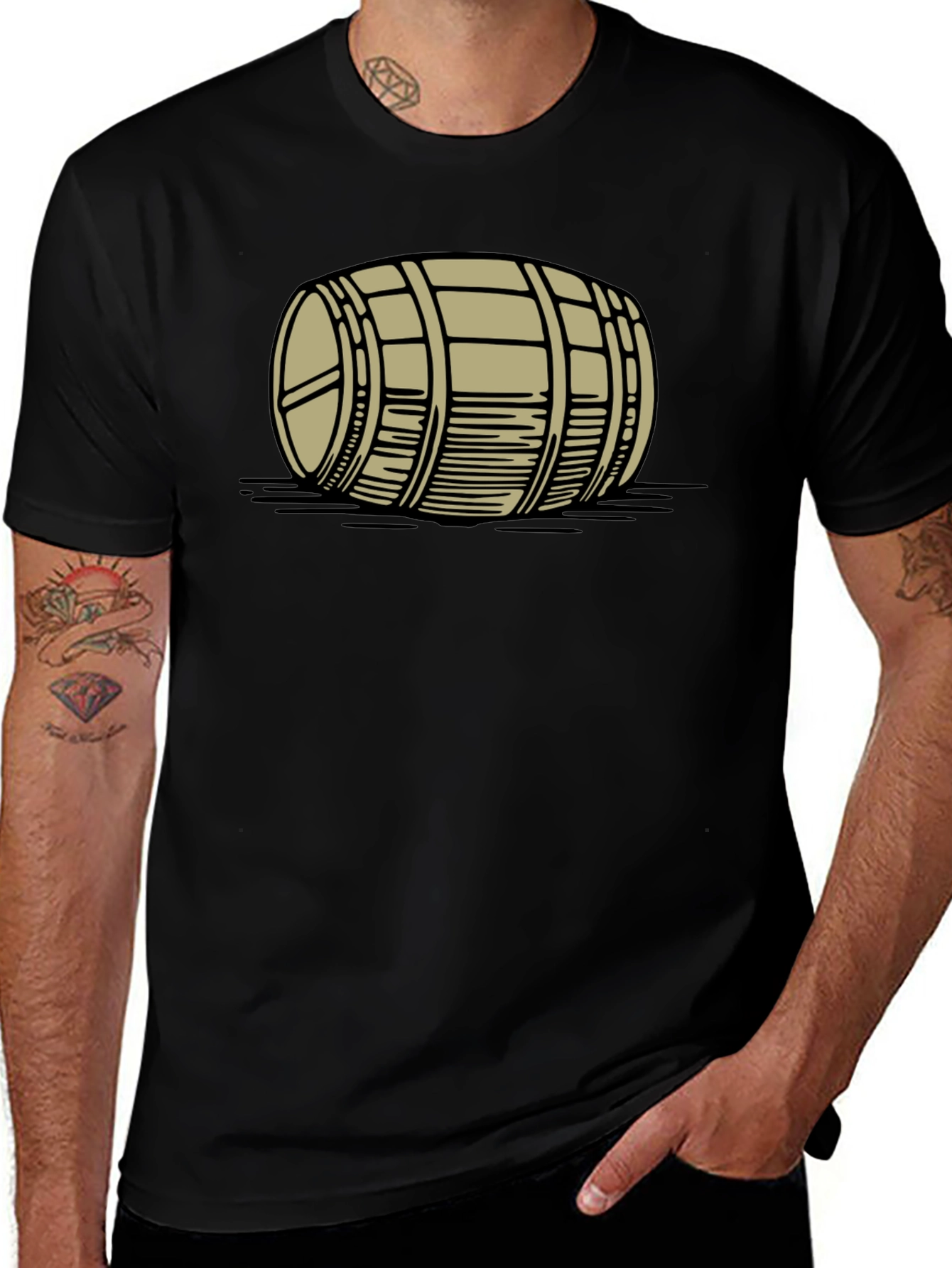 Barrel Graphic Tee - Black Cotton Casual Shirt