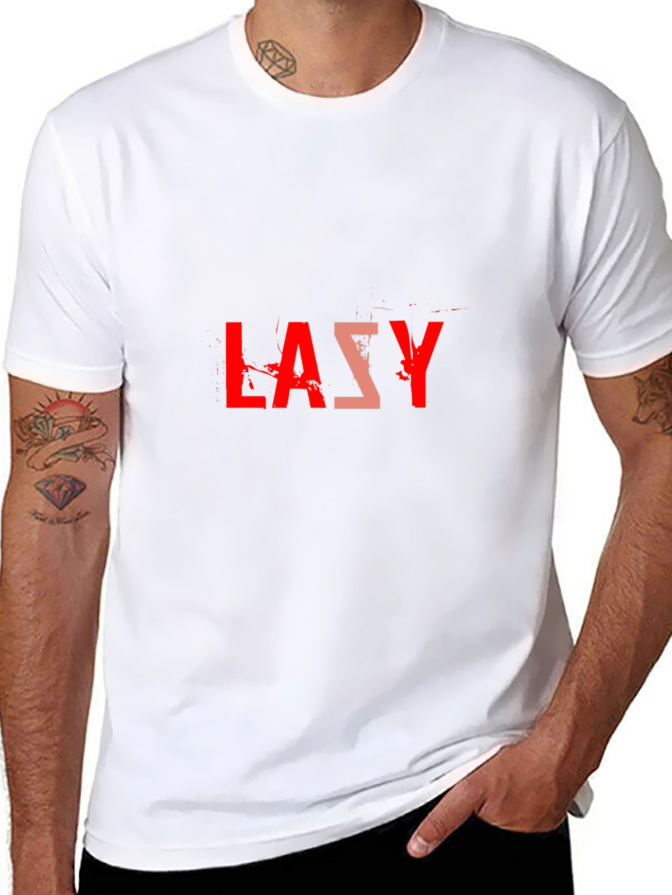Lazy Graphic Tee - Black Cotton Blend Casual T-Shirt