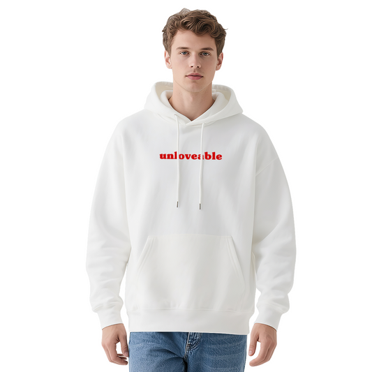 Minimal unloveable Red Text White Hoodie, Trendy Soft Daily Comfort Pullover