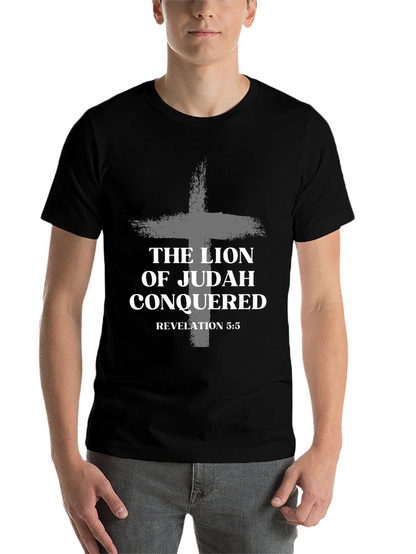 Lion of Judah Conquered Black T-Shirt Revelation 5:5