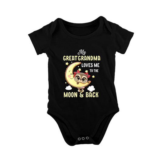 My Great Grandma Loves Me To The Moon & Back Baby Onesie | Cute Owl Moon Print Infant Romper