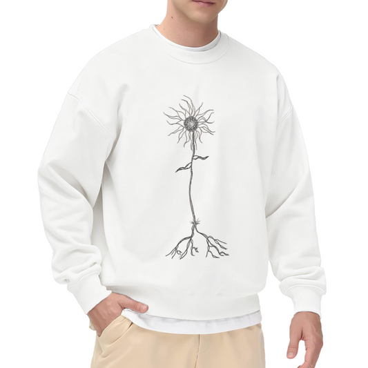 Unique Sunflower Root Sketch Art White Sweatshirt