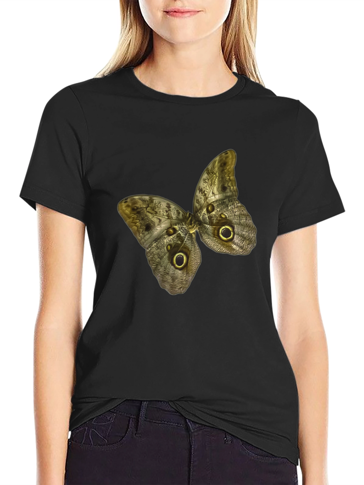 Butterfly Graphic Print Black T-Shirt