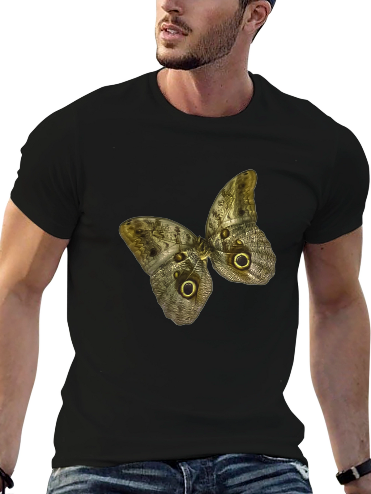 Butterfly Graphic Print Black T-Shirt