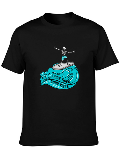 High Tides Good Vibes Skeleton Surfing Tee