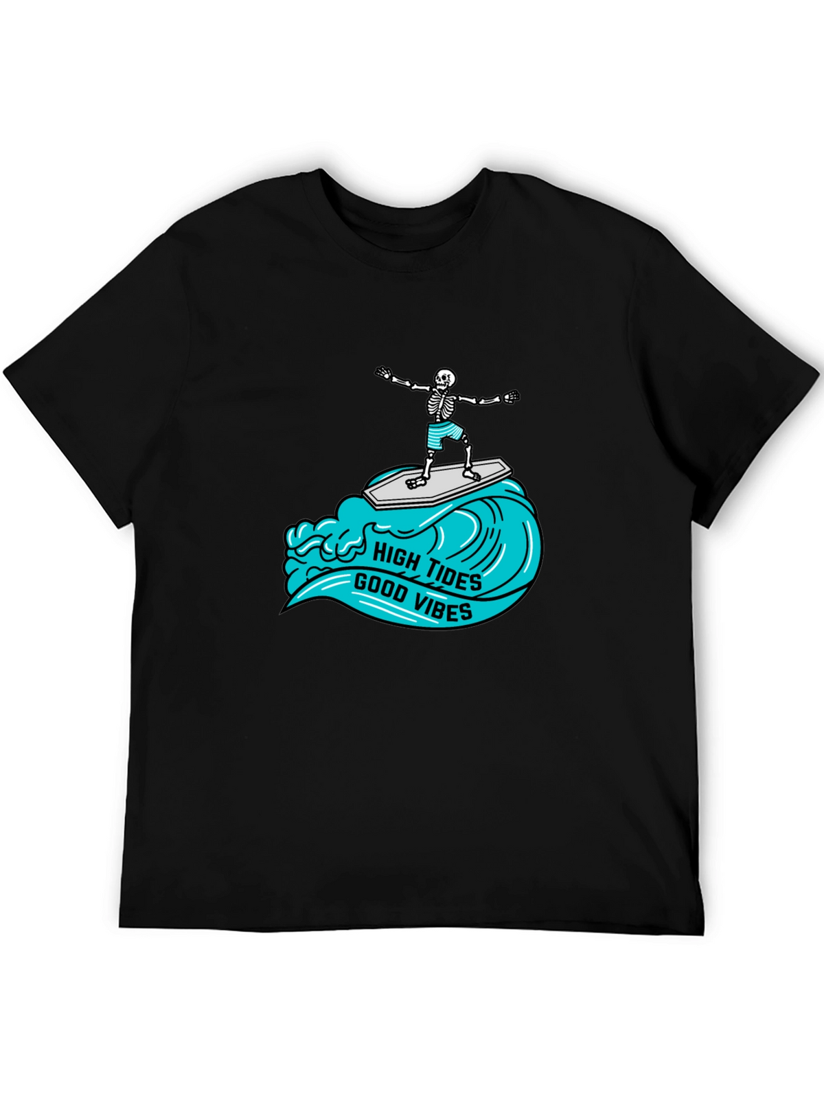 High Tides Good Vibes Skeleton Surfing Tee