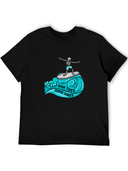 High Tides Good Vibes Skeleton Surfing Tee