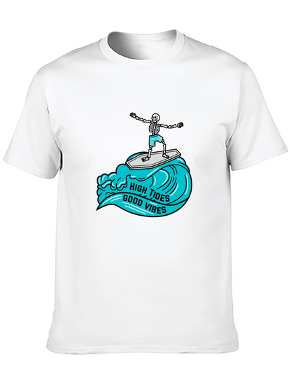 High Tides Good Vibes Skeleton Surfing Tee