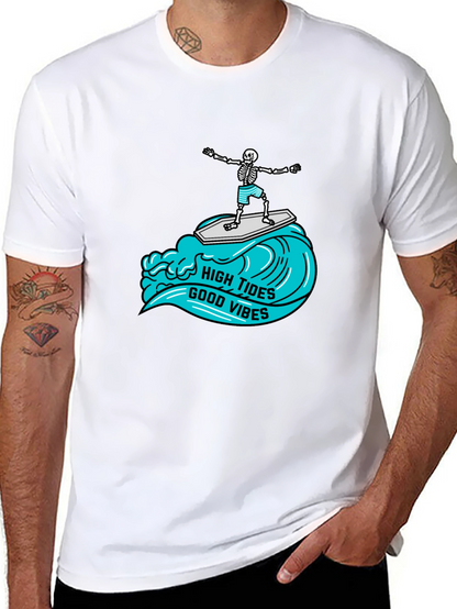 High Tides Good Vibes Skeleton Surfing Tee