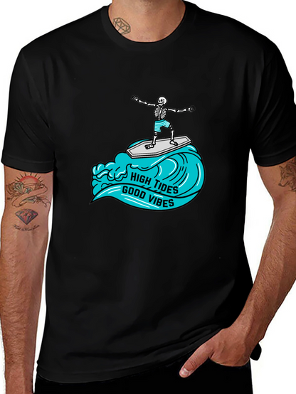 High Tides Good Vibes Skeleton Surfing Tee