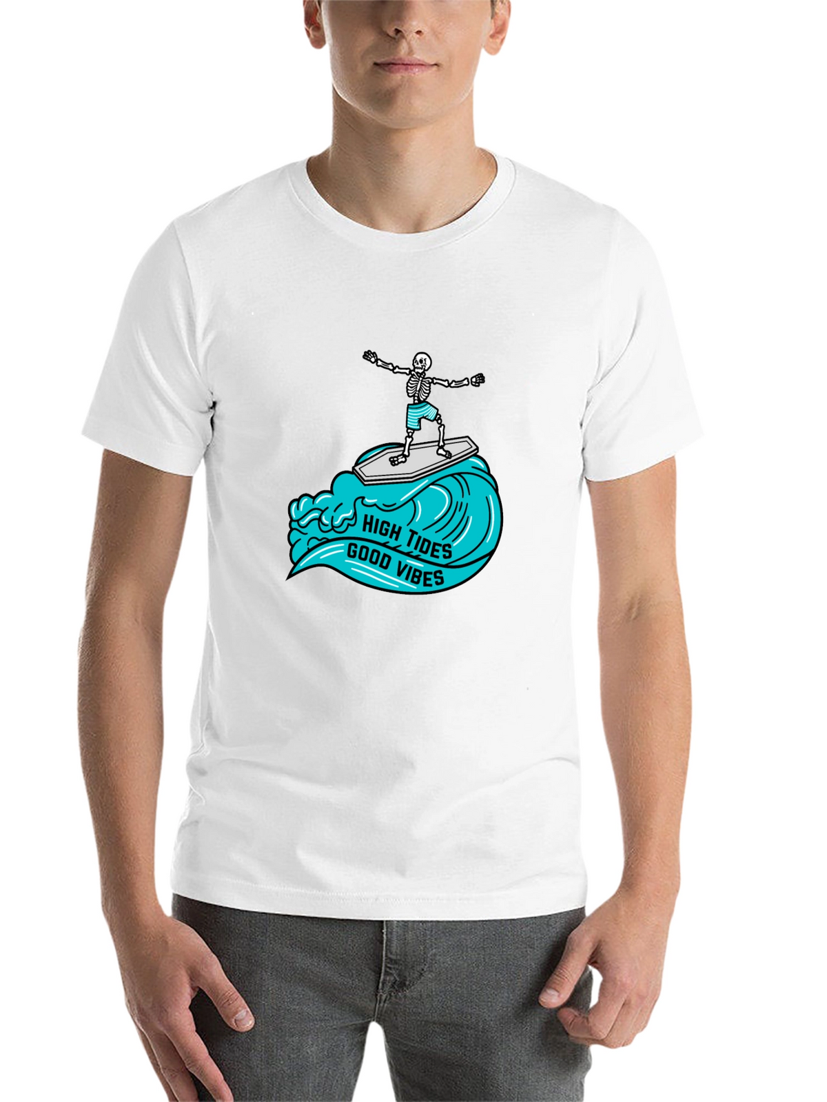 High Tides Good Vibes Skeleton Surfing Tee