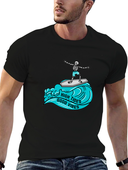 High Tides Good Vibes Skeleton Surfing Tee