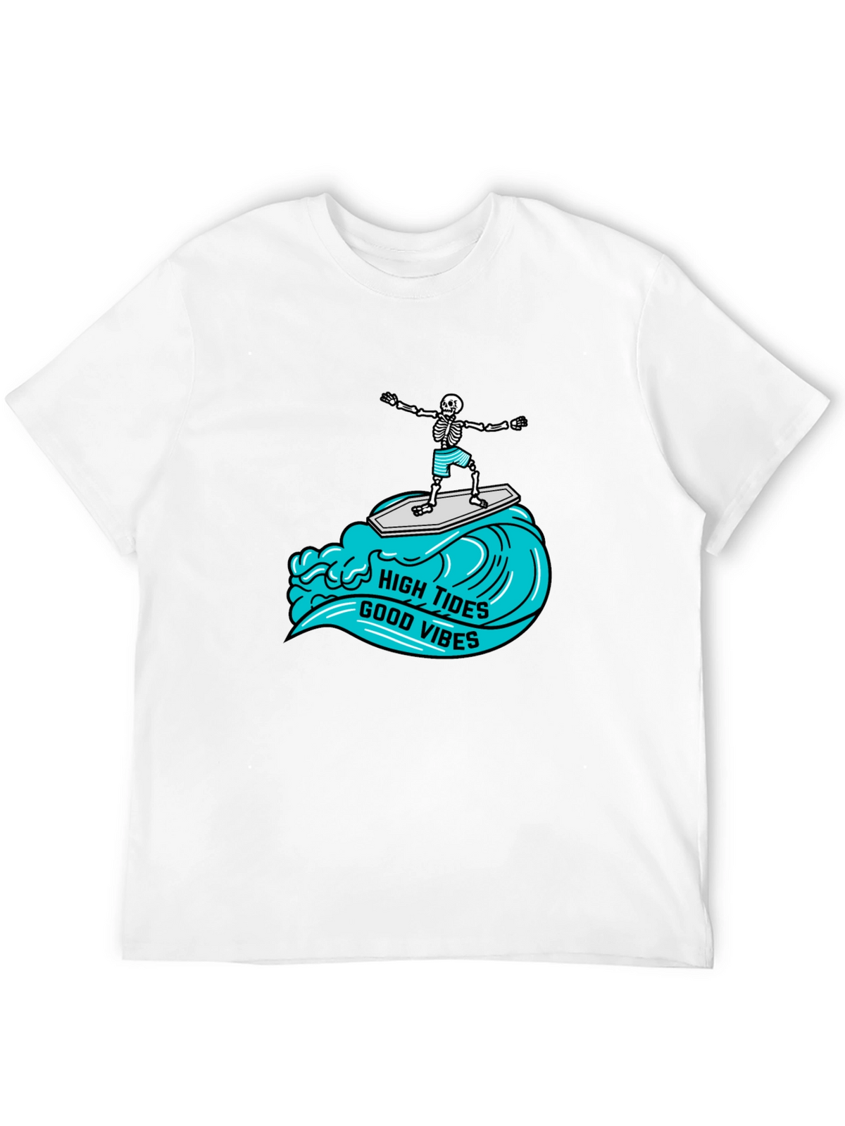 High Tides Good Vibes Skeleton Surfing Tee