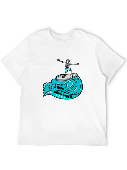 High Tides Good Vibes Skeleton Surfing Tee
