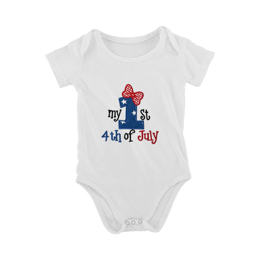 My 1st 4th Of July Baby Bodysuit | Patriotic Star Bow Number 1 Print Infant Holiday Onesie